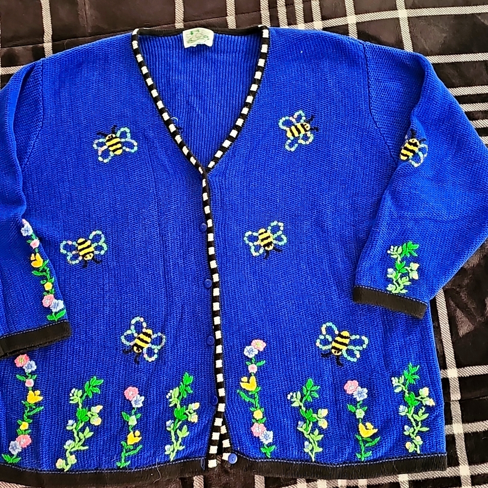 Blue Bee Pattern Sweater